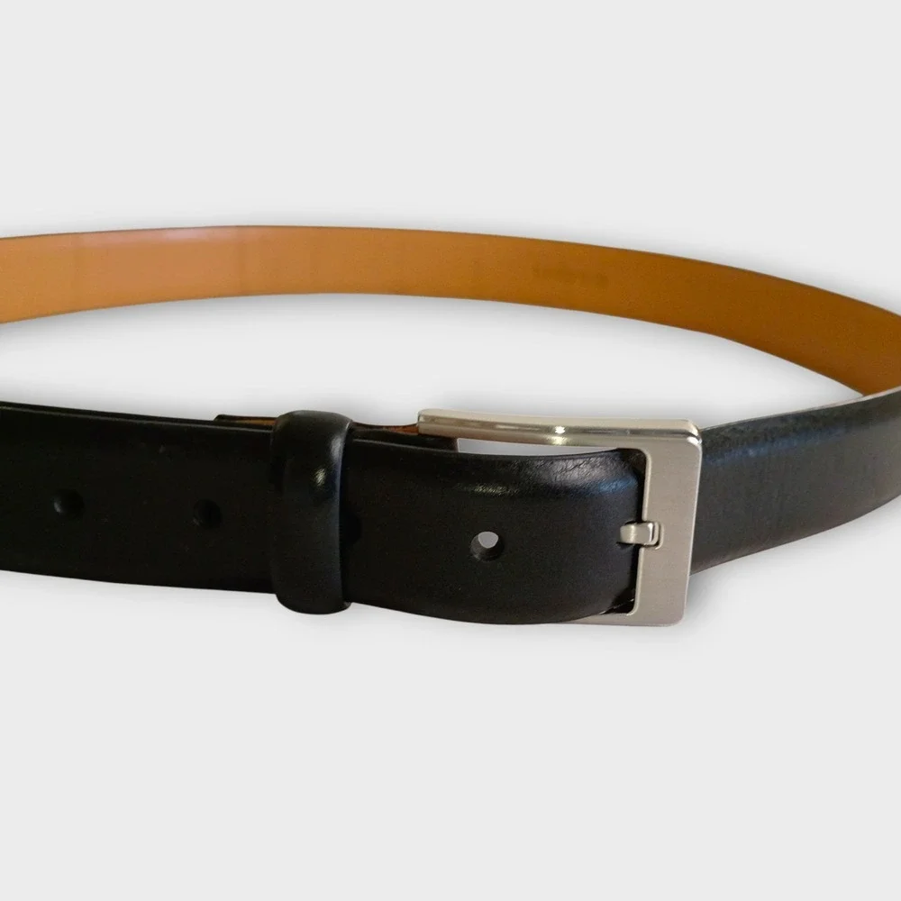 Lands End Black Leather Belt Silver Buckle Mens Size 40‎ Classic Dress Casual